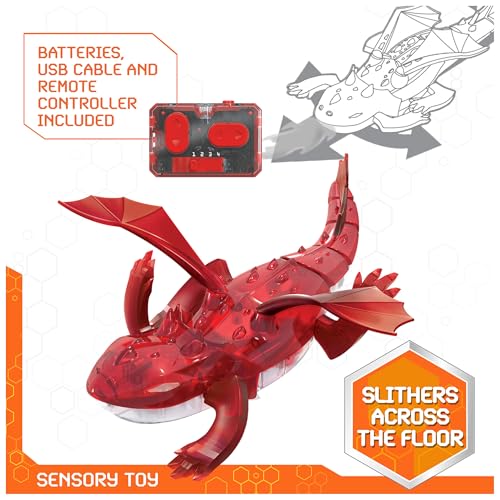 Image of HEX Bots Remote Control Dragon, Rechargeable Robot Dragon Toys for Kids, Adjustable Robotic Figure Toys for Boys & Girls Ages 4 & Up, Red
