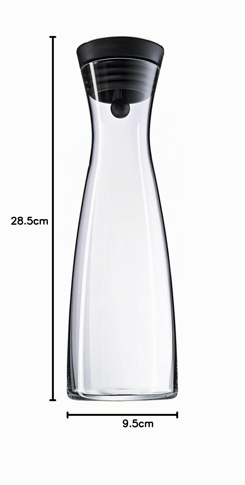 WMF Basic - Botella de Agua de Cristal 1,5 Litro, Sistema de Cierre Close Up, Tapa de Silicona, Apta para Almacenaje en Puerta de Nevera, Sin Accesorios, Negro