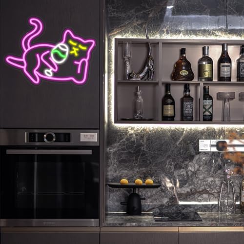 Image of Cat Beer Neon Sign, Bar Neon Signs for Wall Decor, Animal Wall Art Neon Light Sign for Bedroom Men Cave Home Bar Cat Theme Birthday Party Home Area Decor
