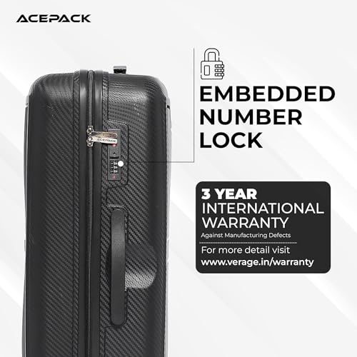 Image of ACEPACK Carbon 58 cm Small Cabin Size Hard-Sided Luggage Trolley Bag - Lightweight & Durable Polypropylene Suitcase with Anti-Theft Zipper & Number Lock for Travel (20, Black)