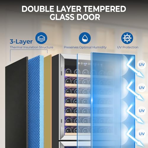 Image of 24 Inch Wide Wine and Beverage Cooler, 2 IN 1 Beverage Refrigerator with Glass Door, Dual Zone Wine Fridge Built-In /Freestanding, Beverage Wine Fridge for Home /Bar, 77 Bottle & 180 Can, Silver