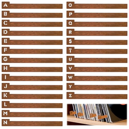 simarro 26Pcs Vinyl Record Dividers A-Z, Wooden Vinyl Record Dividers Alphabetical Record Clip...