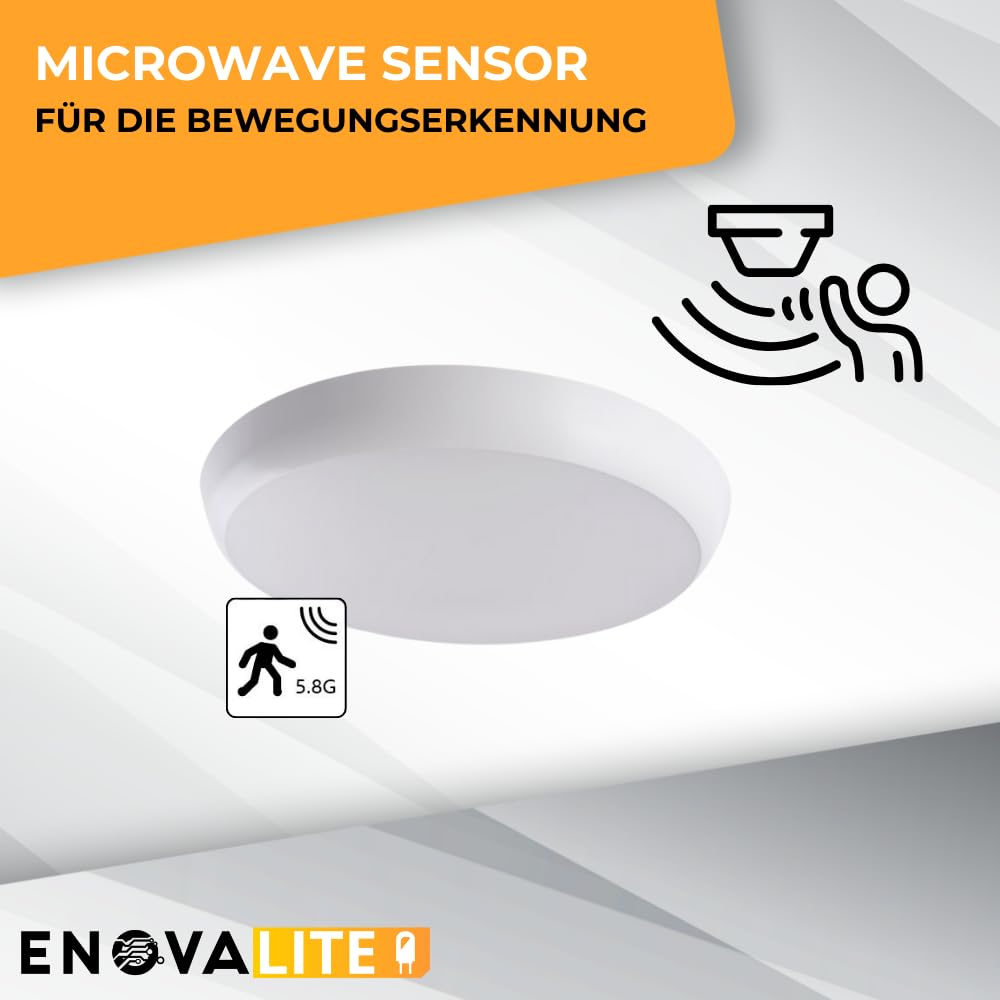 2x LED Deckenleuchte mit Bewegungsmelder 18W 4000K Neutralweiß 1880lm - IP65 wasserdichte Deckenlampe für Badezimmer, Küche, Flur, Keller, Garage - Rund ø250x48mm