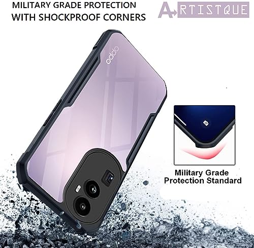 Image of A rtistque Clear Hard Transparent Acrylic Armor Anti-Drop Shockproof TPU Edge Back Cover Case for Reno 10 Pro Plus 5G - Black