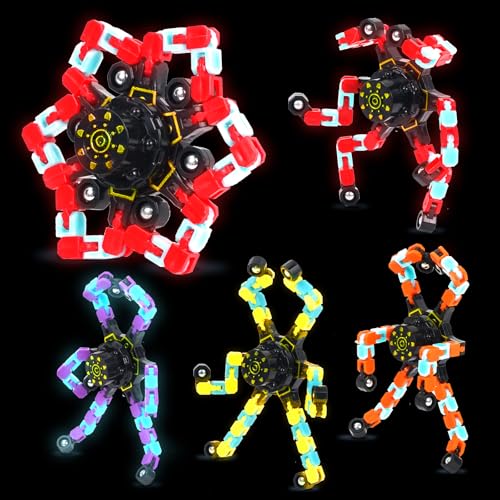 Easter Basket Stuffers for Kids,4PCS Transformable Fidget Spinners for Kids and Adults, Stress Relief Sensory Toys for Boys and Girls, Fingertip Gyros Easter Birthday Party Favors for Teens(GlowMix)