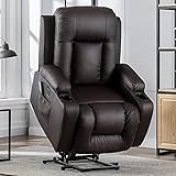 Vicluke Power Lift Recliner Chair with Massage and Heat for Elderly, Leather Electric Recliner Lift Chair with 2 Side Pockets, Cup Holders and USB Port for Living Room (Brown)