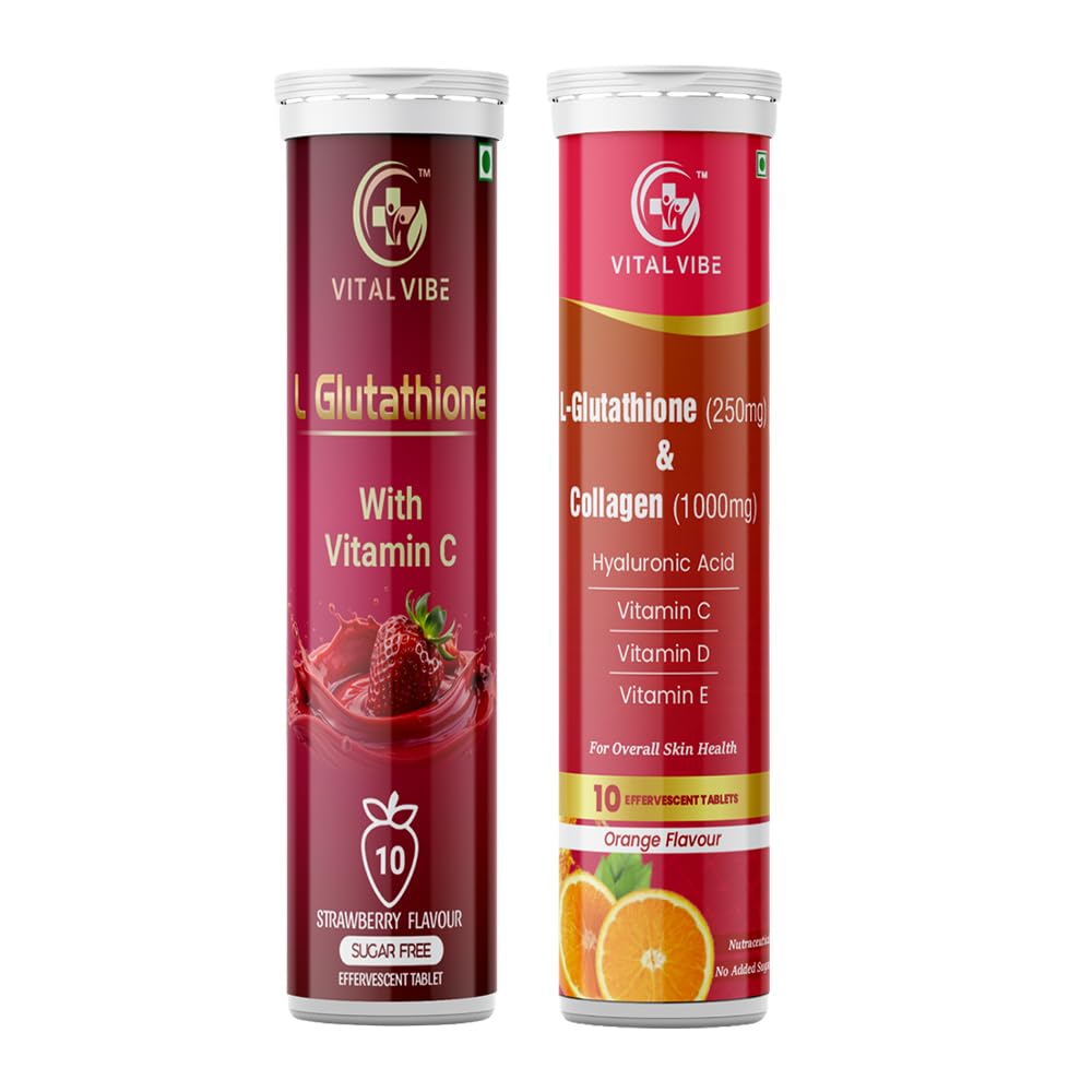 L-Glutathione 500mg + Hyaluronic Acid & Vitamin C – 40 Tabs + Veg Collagen 1000mg Effervescent – 10 Tabs, Skin Glow & Anti-Aging-image-2