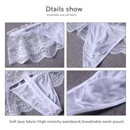 Men's Sexy Lace Frilly Thongs for Crossdressers Sissy Skirted Panties For Men Gay Lingerie4