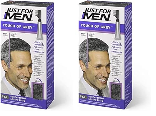 Just For Men Touch Of Grey, Tinte Pelo Hombre Negro, Reduce Parcialmente Las Canas, Con Aplicador, Sin Amoníaco Ni Peróxido - T55 (Paquete de 2)