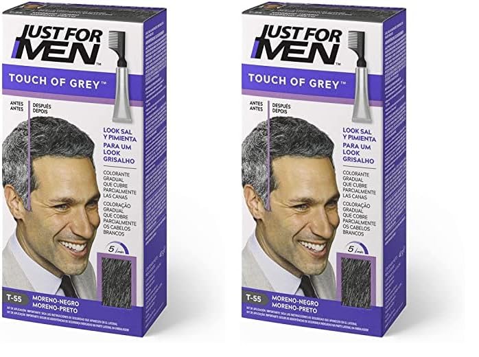 Just For Men Touch Of Grey, Tinte Pelo Hombre Negro, Reduce Parcialmente Las Canas, Con Aplicador, Sin Amoníaco Ni Peróxido - T55 (Paquete de 2)