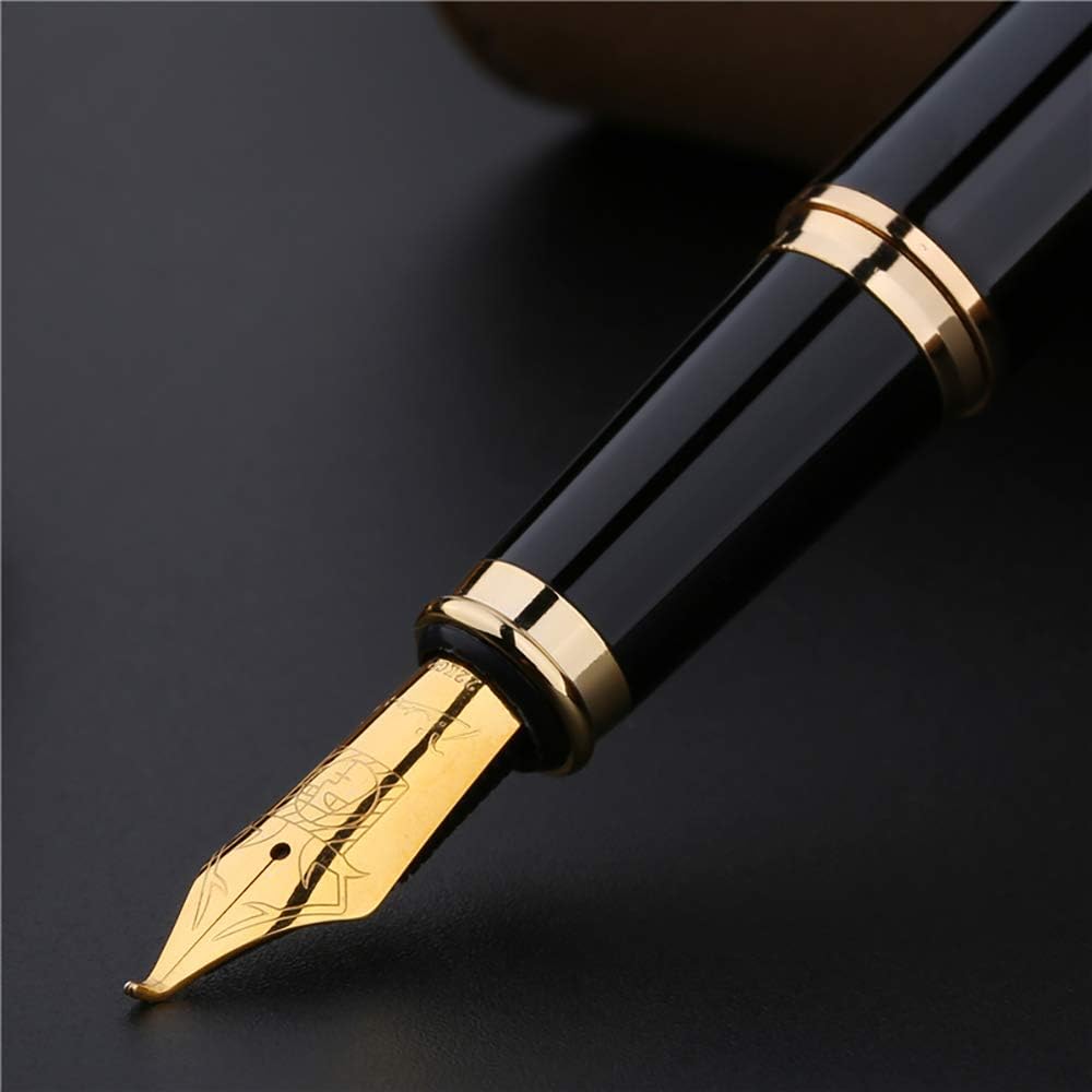 erofa Picasso 902 Gentleman Collection Fountain Pen Bent Nib with Converter, Black Golden Writing Pen