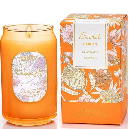 M&SENSE Candele alla Soia 280g in Vetro - Arancia & Goji, 60H Combustione, Cera Soia Naturale Candela Non Tossico, Aromaterapia Relax, Regalo di Lusso per Donne & Mamma
