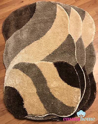EMMAHOME ROMANY GYPSY DELUXE MICROFIBER WASHABLE MATS 4pcs SET, 25mm THICKNESS, BROWN/MINK/BEIGE