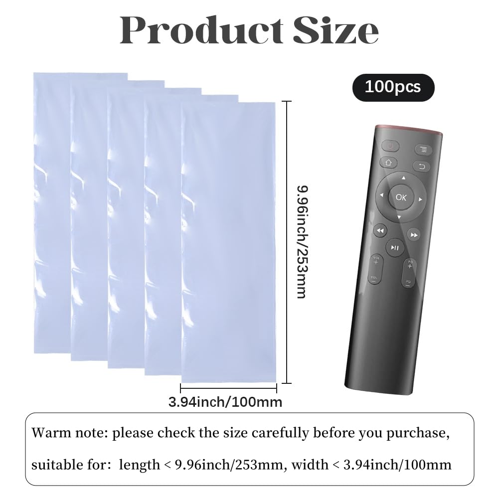 GORGECRAFT 100Pcs Remote Control Shrink Wrap Bags Clear Heat Seal Cover Protector 10 x 4 Inch Plastic Waterproof Dustproof Rectangle Film Shrink Wrap Bag for Packaging Remote Control DIY Crafts