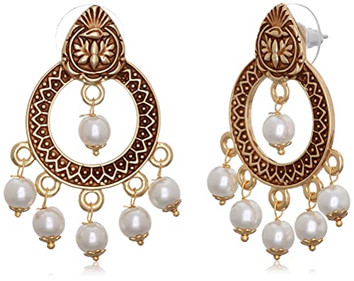 Image of Estele 24 Kt Gold Plated Traditional Ethnic Pearl Chandbali Earrings with Pearls for Women, One Size (762 /706 ER)