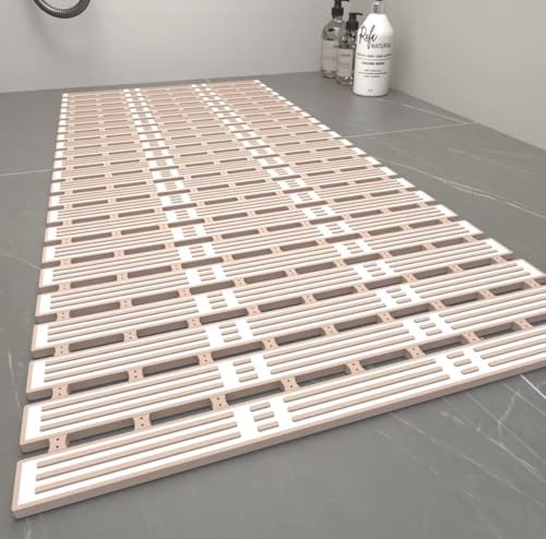 Image of HomeCloud Non-Slip Shower Mat for Bathtub, Anti-Slip Bath Mat with Suction Cups, Drainage Holes & Foot Massage Exfoliating Surface (Vent White Beige)