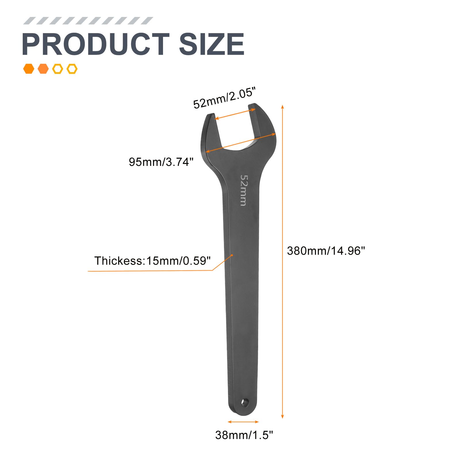 QUARKZMAN Llave De Boca Fija Individual 52mm Métrica Ángulo De 15 Grados Llave De Boca Abierta En Forma De U Pequeña Cabeza Plana Llave Negra Con Mango Recto Para Reparación Automotriz