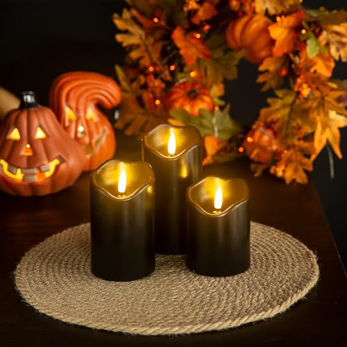 Image of LUSHARBOR Halloween Flameless Candles with Remote, 3 Pack Battery Operated Wax LED Flickering Candles Halloween Home Party Decor for Fireplace /Shelf /Centerpiece Black