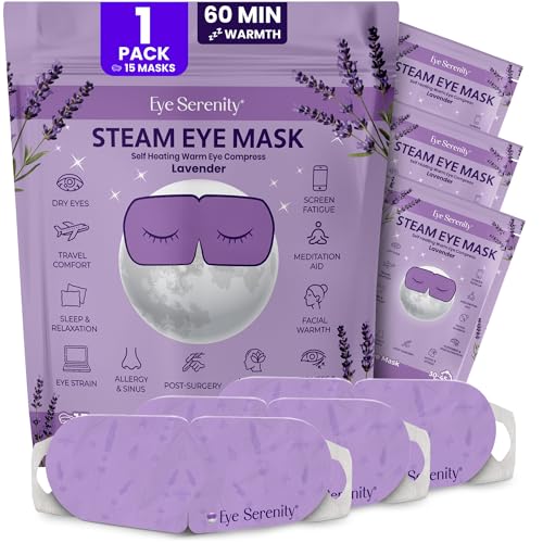 Image of Eye Serenity Steam Eye Mask, Heated Eye Mask, Self Heating Warm Compress for Dry Eyes, Fast Relief for Stye, Puffy Sensitive Eyes, Moist Heat, Relaxation Gifts for Women and Men - Lavender