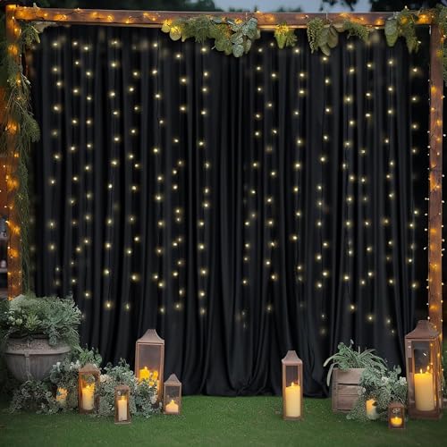 Image of 20x10ft Black Backdrop Curtain for Wedding Parties Wrinkle Free Fabric Black Drapes Backdrop Decoration for Baby Shower Birthday Photography Decoration 4 Panels, 5ft x 10ft