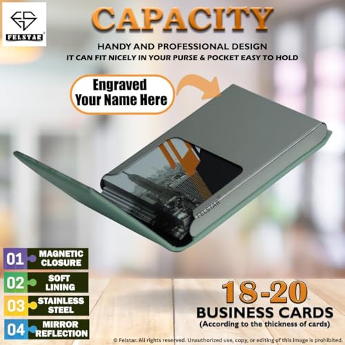 Image of Felstar Customised /Personlised Name Engraved Pu Leather & Metal Unisex RFID Blocking Business Visiting Wallet Card Holder for Men & Women /Gift Your Loved Once on Any Occasion (Green)
