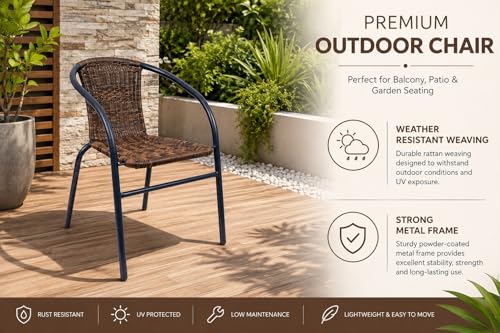 Image of Creative Rattan Outdoor Chair Comfortable Patio & Garden Seating | Strong MS Steel Galvanized Frame with Handwoven Finish | Perfect for Cafe, Balcony & Backyard (Pack of 1)