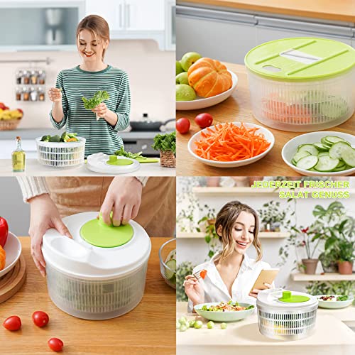 ERFGT Salatschleuder Kunststoff, Salatschleuder mit Deckel, Salatschleuder mit Kurbel, Salatschleuder Faltbar, Salatschleuder 3L, Küchenhelfer Zum Trocknen Von Gemüse, Salat, Gemüse Und Obst – Bild 8