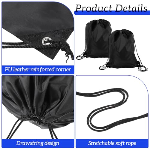 Prasacco 2 Pcs Drawstring Bags Drawstring Backpack Black Draw String Bag Cinch Bag String Backpack for Men Women Sports Gym Travel Swimming Beach - Image 4