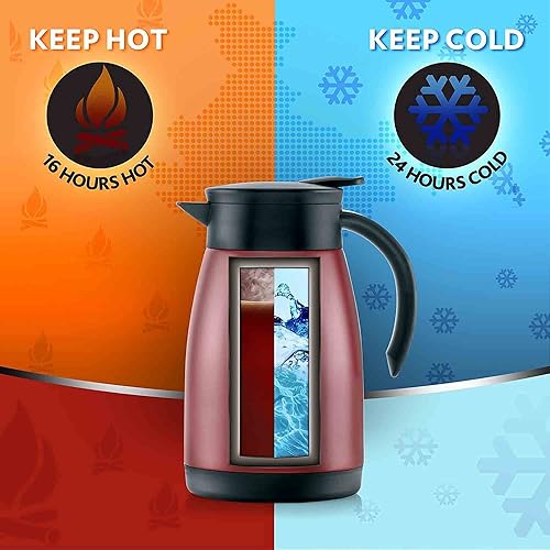 Image of Borosil Stainless Steel Teapot with Handle | Double Wall Vacuum Insulated Thermosteel Carafe | BPA Free Jug for Tea /Coffee & Juice | 18 Hours Hot & 24 Hours Cold | 1 Year Warranty (Red, 750ml)
