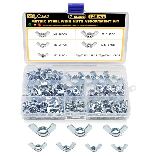 Écrous papillon métriques en acier carbone zingué par kit de 125 pièces de M3 à M12