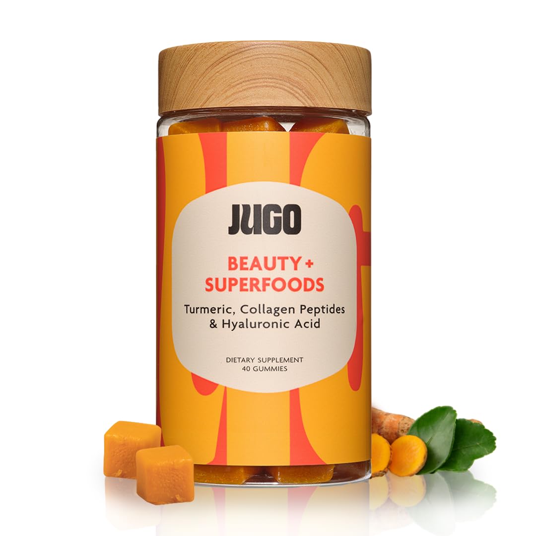 JUGO Beauty + Superfood Gummies | Biotin Collagen for Hair, Skin, and Nails | Biotin 2500 mcg & Hyaluronic Acid | 40 Count | Gelatin-Free, Non-GMO
