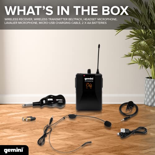 Image of Gemini UHF Wireless Microphone System - Dual Lavalier & Headset Mics with Bodypack, USB Rechargeable Receiver, 50m Range, Cardioid Pattern for Teaching, Streaming, Karaoke & Events (GMU-HSL100)