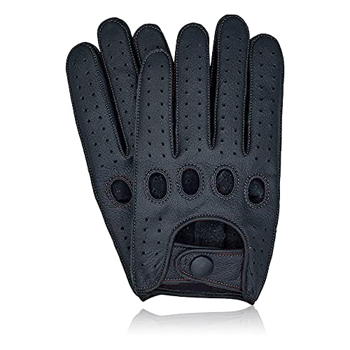 Swift Wear MENS CLASSIC DRIVING GLOVES SOFT GENUINE REAL GOATSKIN BLACK BROWN LEATHER GLOVES (Black L)
