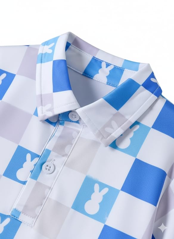 Image of Kids Easter Pattern Multi-Colored Printed Short Sleeve Button-Up Polo Shirt for Boy