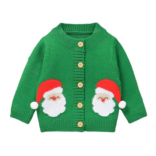 Cárdigan navideño Infantil suéter de Punto con diseño Papá Noel Manga Larga Abotonado Ropa de bebé para niños y niñas Temporada otoño Invierno (Green, 12-18 Months)
