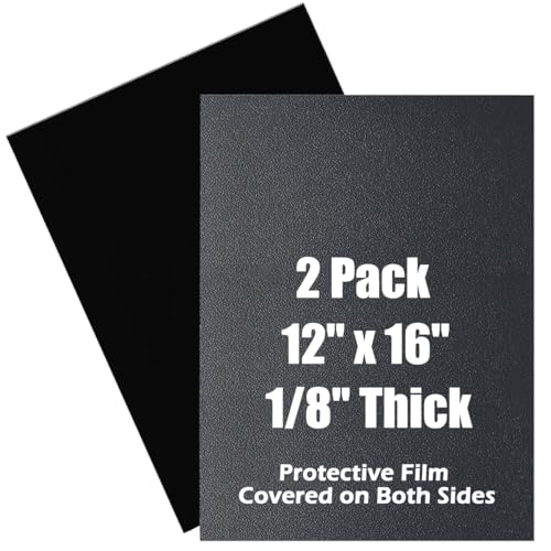 Wonninek 2 Pack ABS Plastic Sheet 12″ x 16″ 1/8″ Thick (3mm) Black Heat Moldable Panel (Thermoplastic Textured & Smooth Surface) ABS Plastic Board DIY Material for Home Decor, Handicrafts