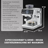 Caso EspressoGourmet & Grind Siebträgermaschine Edelstahl mit Mahlwerk, 20 Bar Ulka Pumpe, Touch-Display, Thermoblock, Vorbrühfunktion, Dampflanze,1,8 l Wassertank, Zubehör – Ansicht 2