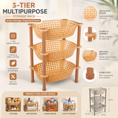 Image of Sulfar Nixy Series Premium Multipurpose Plastic Trolley with Dish Rack for Kitchen Fruit Vegetable Storage Basket Modern Organizer-3 Layer Stackable Shelf