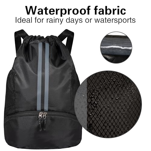 GIBOHOM Turnbeutel Schwarz, Sporttasche mit Schuhfach, Groß Kordelzugbeutel Sporttasche, Rucksack mit Kordelzug, Sportrucksack, Mode Turnbeutel Rucksack für Herren Damen Jungen