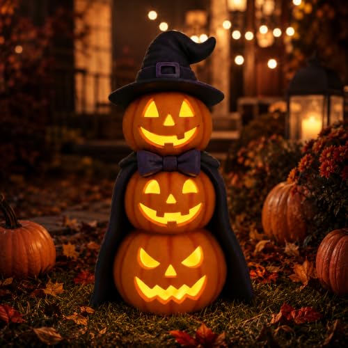 LocusArs Solar Halloween Garden Statue Lighted Pumpkin Gnome Outdoor Decor