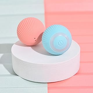ZWMBYN Smart Interactive Cat Ball Toy with Led Lights, Automatic Self Rolling Ball for Indoor Cats Kitten Small Dogs, USB Rechargeable Silicone Pet Moving Bouncing Ball for Boredom, Pink/Blue