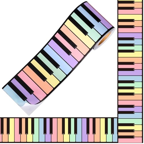 FYSUIMU Pastel Piano Keyboard Bulletin Board Border Back to School Music Piano Keyboard Border Trim Watercolor Self Adhesive Bulletin Board Stickers Roll for SchoolClassroom Office Chalkboard,32.8 Ft