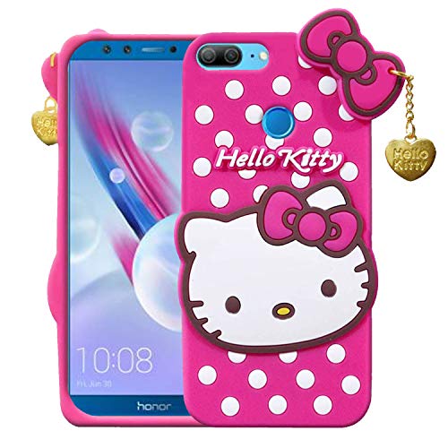 Image of Unirock Hello Kitty Back Case Cover for Honor 9 Lite| 3D Cute Hello Kitty Case |Soft Silicone Rubber Back Cover with Pendant Kitty Cover for Honor 9 Lite (Pink)