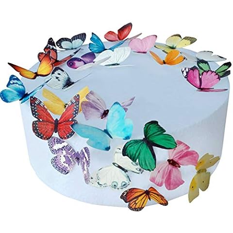 24 x Pre-cut Beautiful Medium Butterflies Mix Edible Rice / Wafer Paper Cupcake Cake Dessert Toppers Birthday Wedding Party Baby Shower Decorations (Medium) Cover
