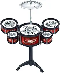 Genérico Mini Bateria Infantil com 8 Peças, Prato, Tambor e Baquetas, para Brincar e Desenvolver Coordenação Musical