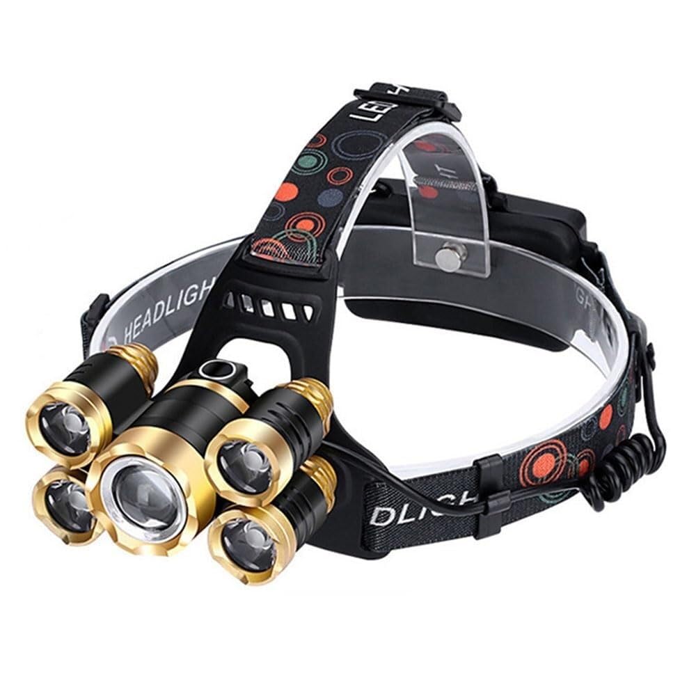 QFGVMXBWKZH Portable LED Headlight Five-Head Super Bright Headlamp 18650 Zoomable Torch Outdoor Waterproof Fishing Lantern