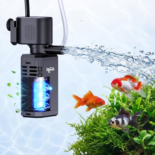 Image of SEAOURA UV Aquarium Filter with Timer For10-40Gal Fish Tank Quiet Operation | Built In UV Clarification System Programmable Cycle Timer Function Clears Algae Growth Removes Odor From Aquarium Water
