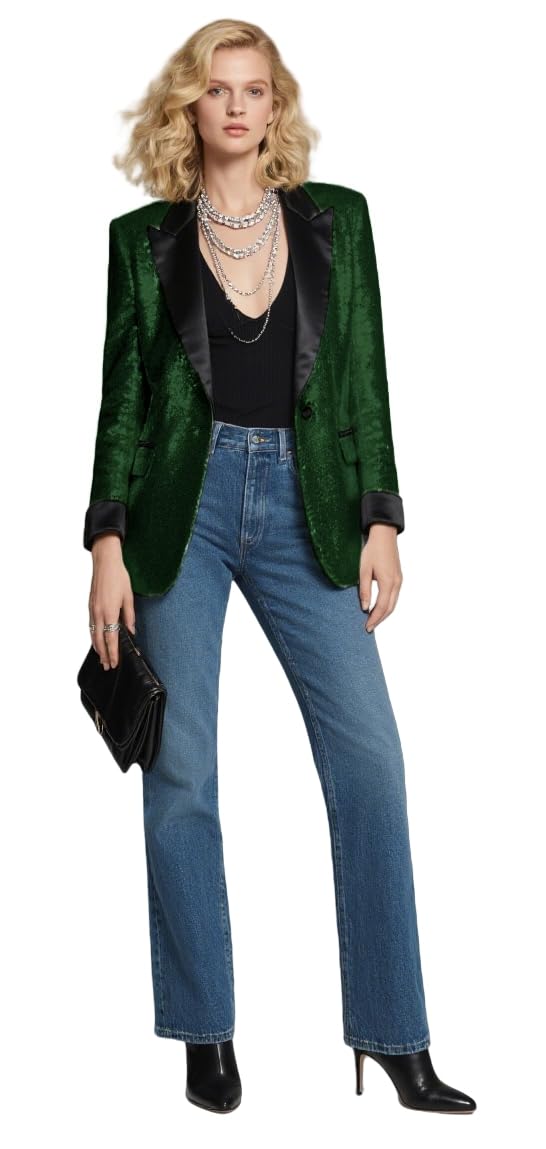 Womens Sequins Suits Blazer Sparkly Cardigan Coat Christmas Night Club