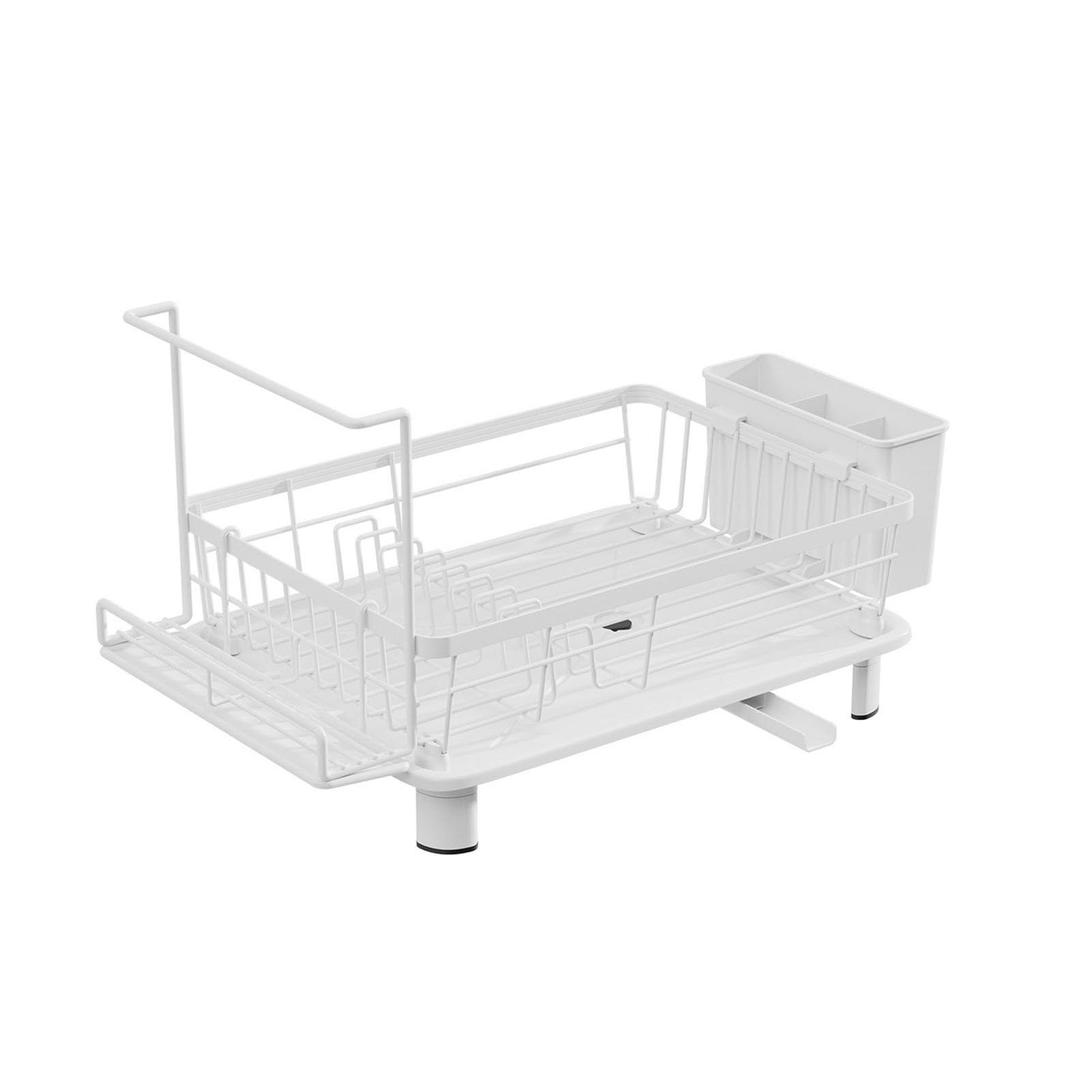 TBATM Dish Drying Rack with Optional Towel Bar, Rustproof Carbon Steel Kitchen Dish Rack with Utensil Holder & Pull Out Drain Tray for Countertop Sink Side Storage,White,with Towel Rack