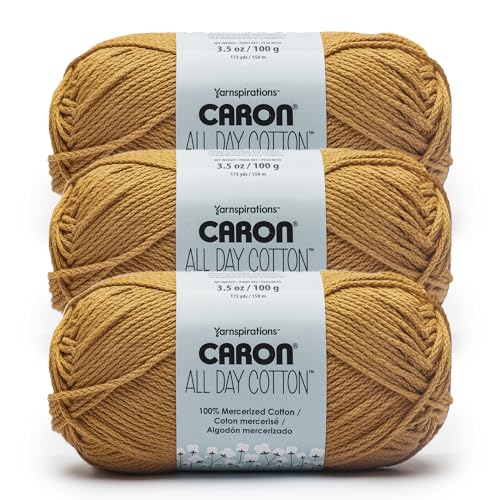 Image of Caron All Day Cotton - 3 Pack of 173 Yards /3.52 oz Golden 100% Mercerized Cotton Yarn